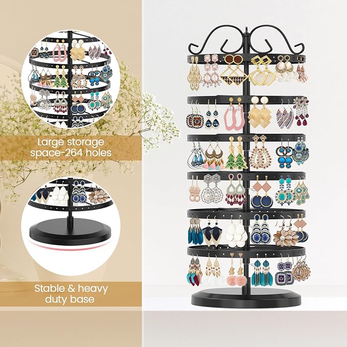 MODOWEY Rotating Earring Holder Organizer Stand, 6 Tier Large Capacity Jewelry - Image 4