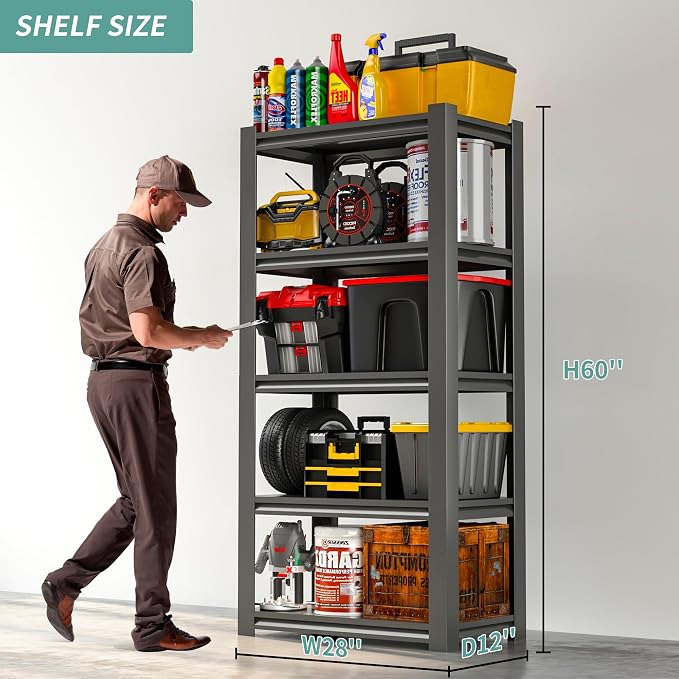 60" H Garage Shelves, Garage Shelving Heavy Duty, 3000Lbs 5 Tier Adjustable - Image 3