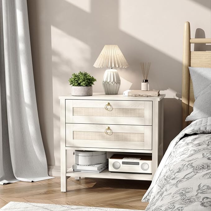 Wooden Nightstand Set of 2, Boho Side Tables - Image 2