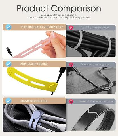 40Pcs Nearockle Reusable Cable Ties, Adjustable Silicone Cord Organizer Small - Image 4