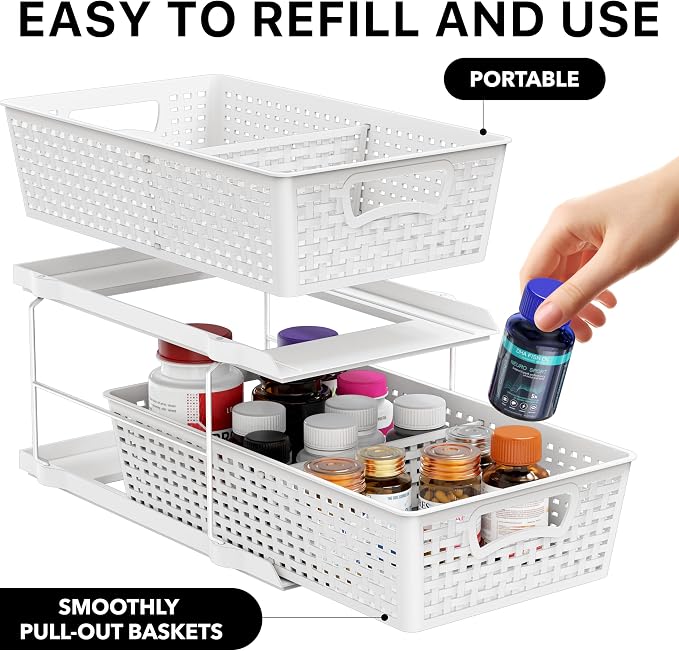 Simple Houseware 2 Tier Bathroom Organizer Tray Pull-Out Sliding Drawer - Image 3