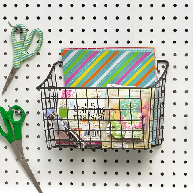 Spectrum Large Wire Basket Pegboard Wall Organizer Metal Pegboard Storage Bin - Image 2