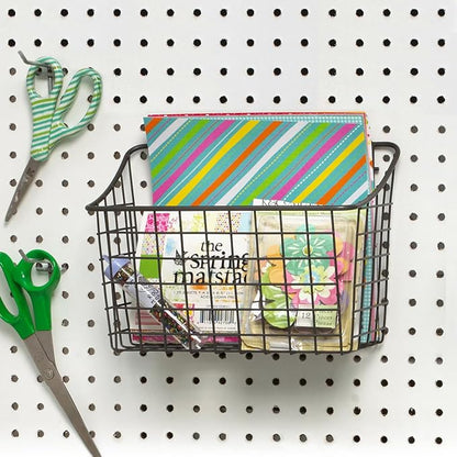 Spectrum Large Wire Basket Pegboard Wall Organizer Metal Pegboard Storage Bin - Image 2