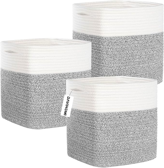 Cube Storage Bins 11 Inch Cotton Rope Woven Storage Basket by DAVIHOMI