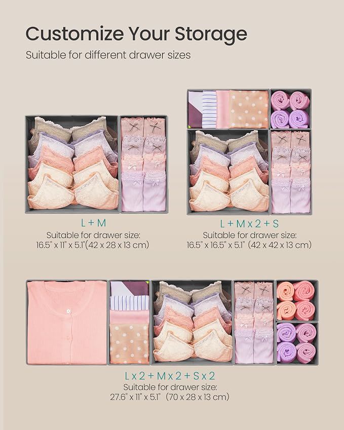 SONGMICS Drawer Organizers, Dresser Divider Organizers, Foldable Fabric Storage - Image 5