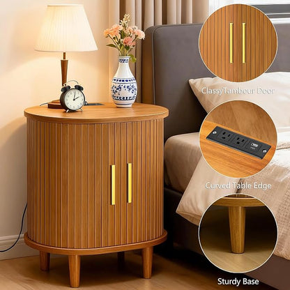 Nightstands Set of 2 & Charging Station, Fluted Accent Side Table - Image 7