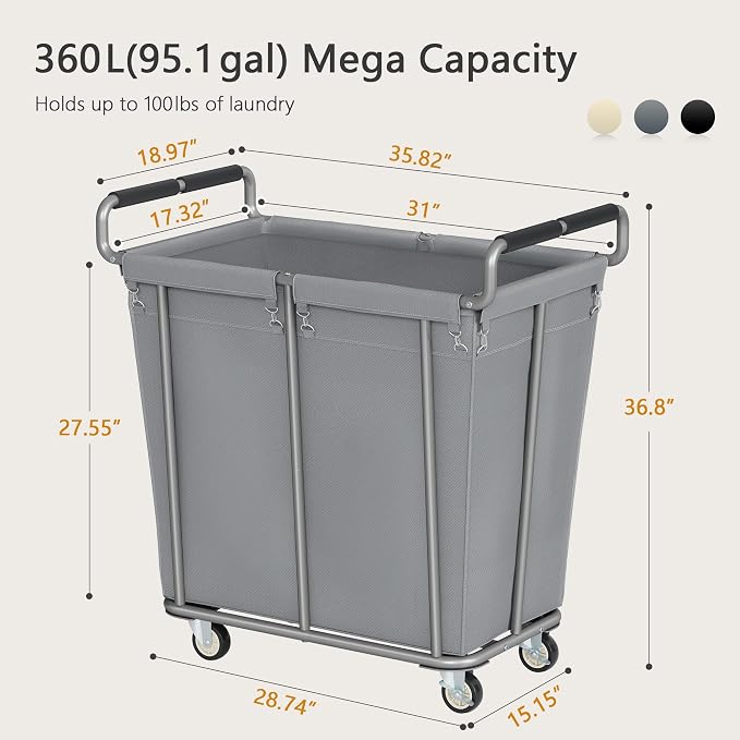 Large Laundry Hamper with Wheels, 360L Rolling Big Laundry Basket - Image 3