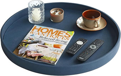 HofferRuffer Large Round Serving Tray 24'', Elegant Faux Leather Circle Ottoman - Image 4