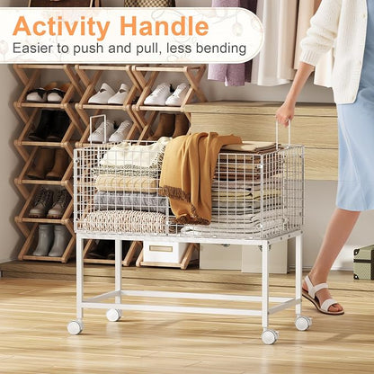 Large Rolling Laundry Basket Cart, Wire Laundry Hamper Cart - Image 2