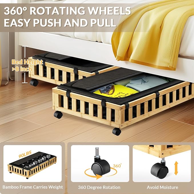 2 Pack Bamboo Under Bed Storage - Image 4