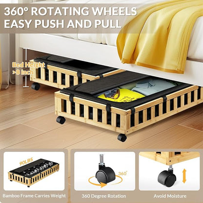 2 Pack Bamboo Under Bed Storage - Image 4