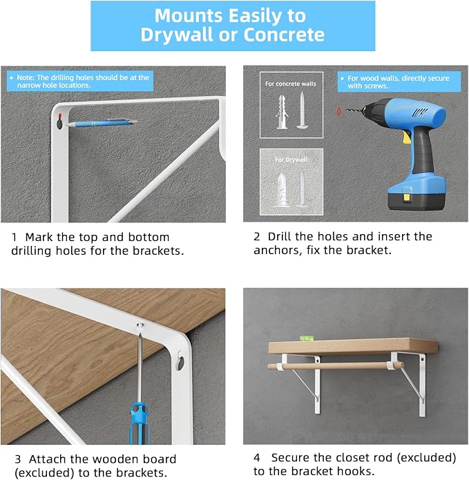 10-Pack Closet Rod Bracket, 10.8x10.8Inch Closet Shelf Brackets Heavy Duty Wall - Image 8