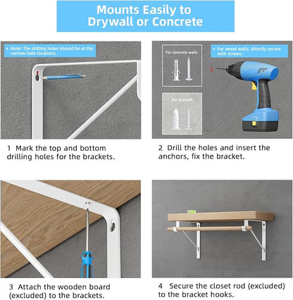 10-Pack Closet Rod Bracket, 10.8x10.8Inch Closet Shelf Brackets Heavy Duty Wall - Image 8