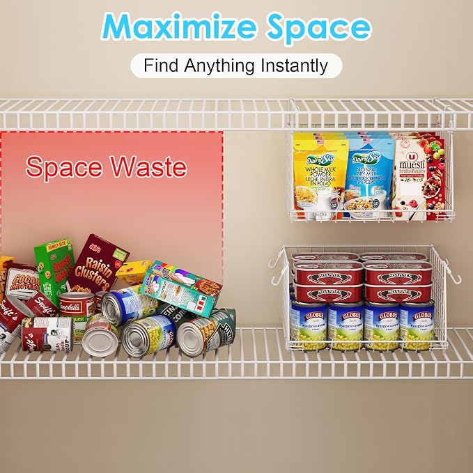 3-Pack Under Shelf Hanging Baskets Space-Saving Pantry Shelf Organizer | - Image 2