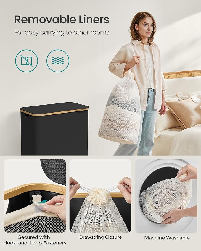 SONGMICS Laundry Hamper with Lid, 2-Section Large Laundry Basket, 34.3-gallon - Image 5