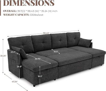 Huatean Home Oversized Sleeper Sofa Couch, 100 inch 2 in 1 Pullout Couch Bed - Image 3