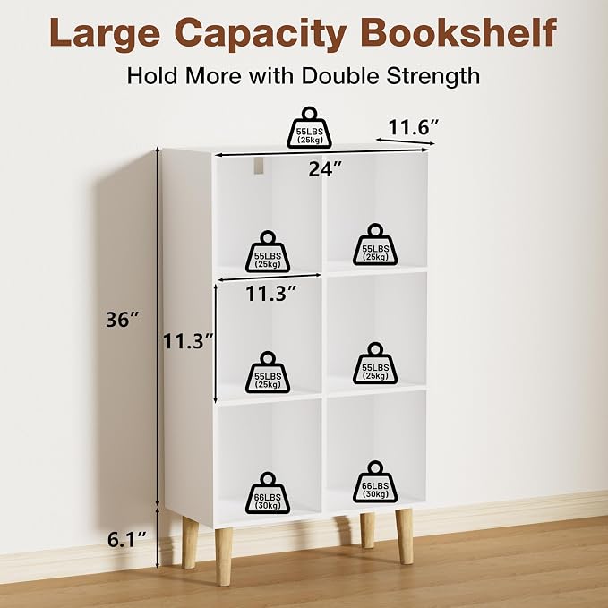 6 Cube Bookcase, Wooden Book Shelf Cube Storage Organizer - Image 3