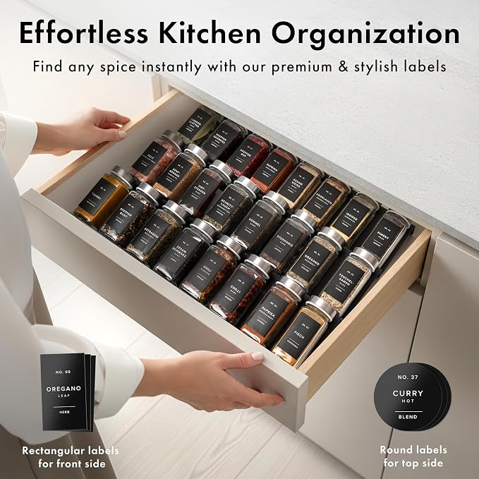 Glass Spice Jars with Labels and Steel Lids Spice Containers with 240 Label - Image 3