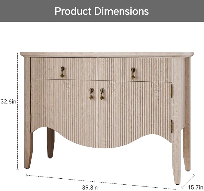 FUSUNBAO 40" Fluted Buffet Cabinet, Sideboard Credenza - Image 2