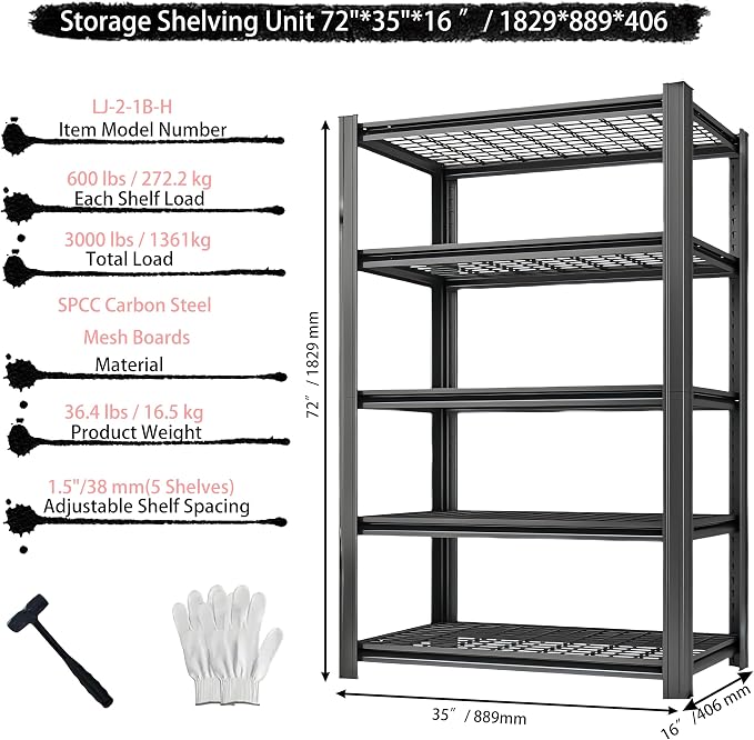 Storage Shelving Unit Heavy Duty Garage Shelves 5-Tier Metal Organizer Utility - Image 2