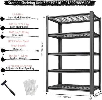 Storage Shelving Unit Heavy Duty Garage Shelves 5-Tier Metal Organizer Utility - Image 2