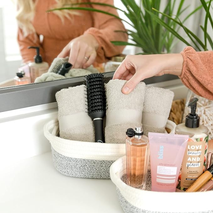 NaturalCozy 5-Piece Rectangle Storage Basket Set- Natural Cotton Rope Woven - Image 9