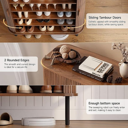 6-Tier Shoe Cabinet with Sliding Door, Wooden Shoe Storage Cabinet with - Image 7