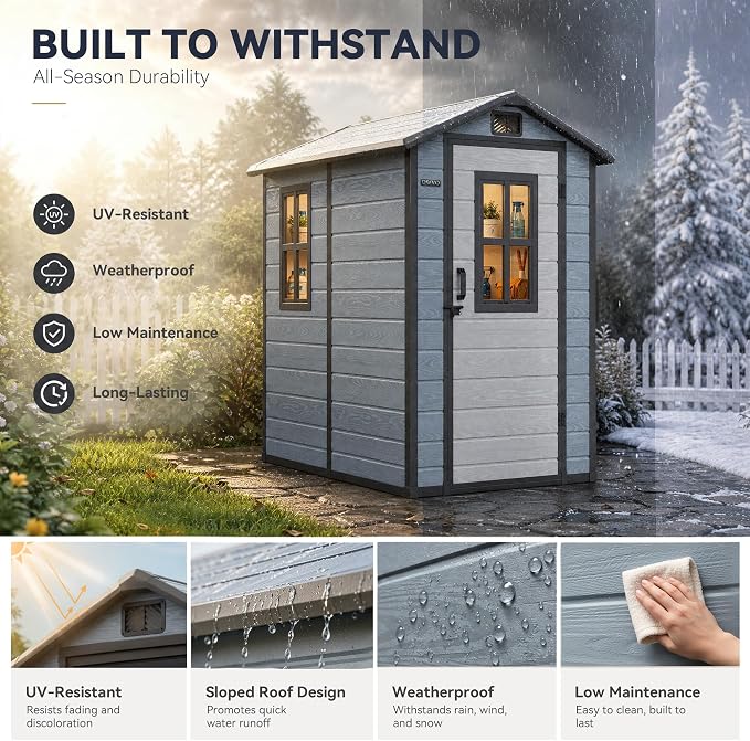 DWVO Outdoor Storage Shed 4.4×6FT, Plastic Garden Resin Shed - Image 7