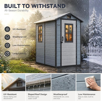 DWVO Outdoor Storage Shed 4.4×6FT, Plastic Garden Resin Shed - Image 7