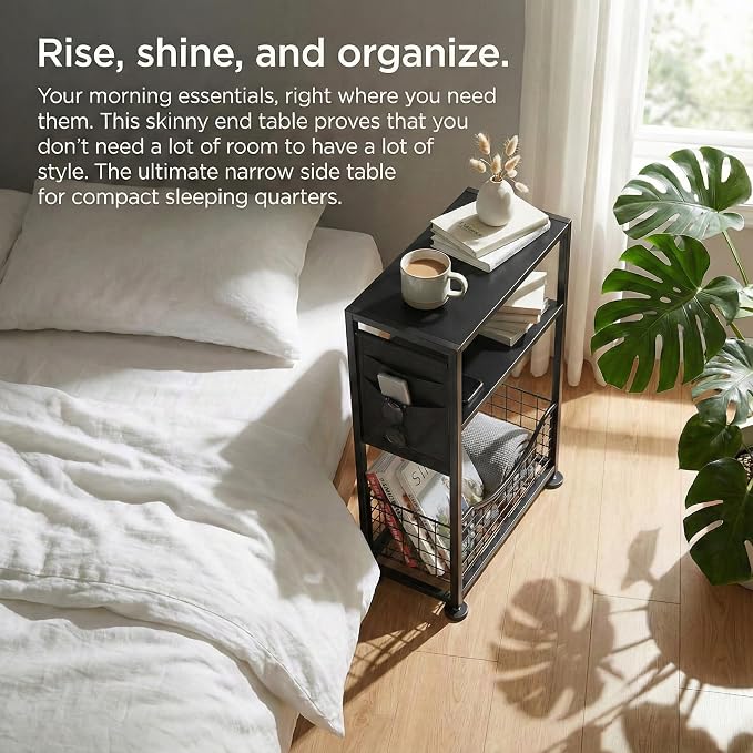Skinny Side Table with Storage, 3 Tier Slim Side Tables - Image 5