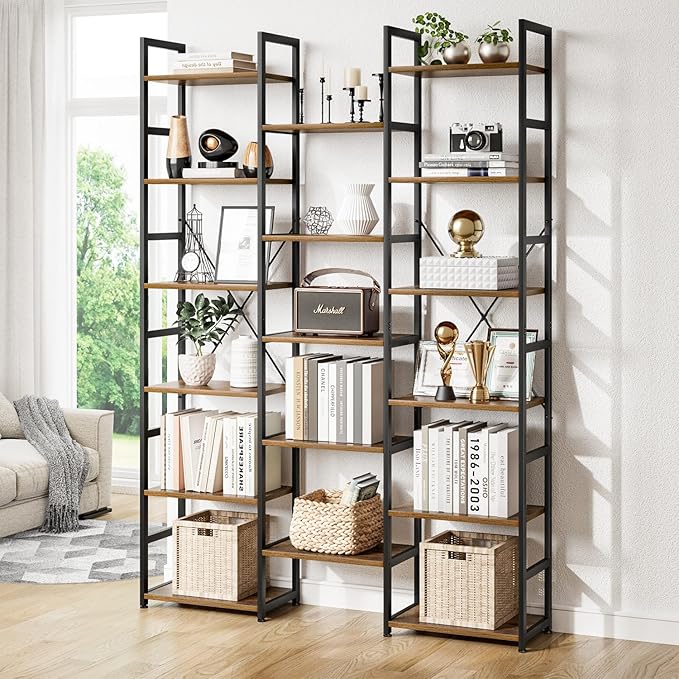 NUMENN Triple Column 6 Tier Bookshelf, Bookcase - Image 4