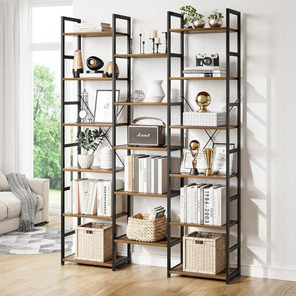 NUMENN Triple Column 6 Tier Bookshelf, Bookcase - Image 4