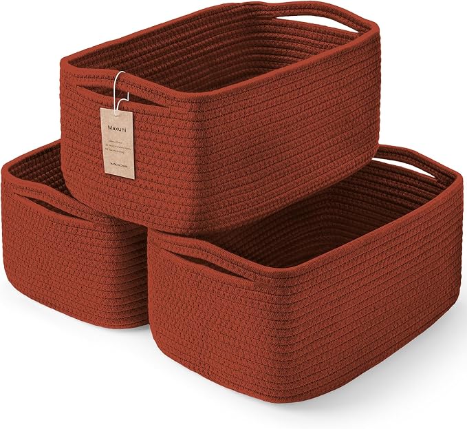 3-Pack Storage Baskets for Organizing | Woven Shelf Toy Basket | Rope Baskets by MaxuniTechLife