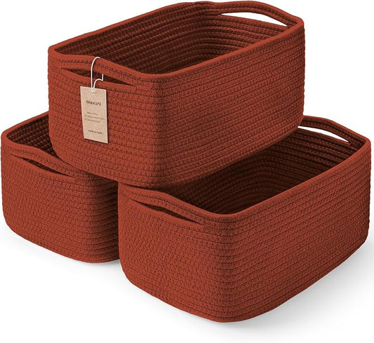 3-Pack Shelf Baskets for Organizing, Closet Organizer Bins, Small Woven Baskets by MaxuniTechLife