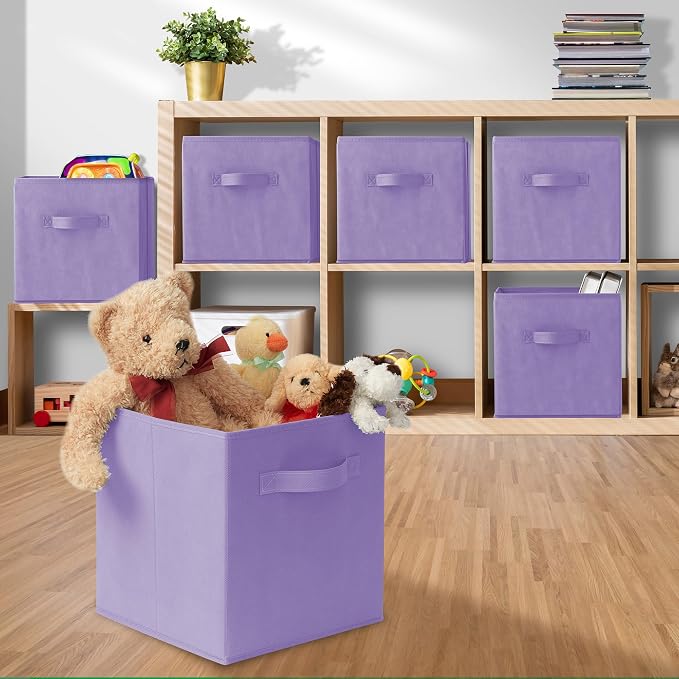 Casafield Set of 6 Collapsible Fabric Cube Storage Bins, Lavender - Image 5