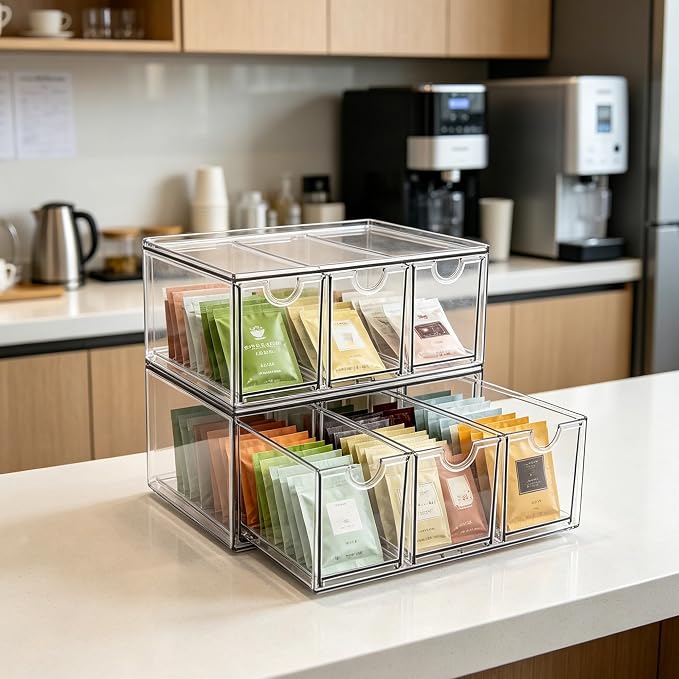 Prsildan Tea Bag Organizer K Cup Holder Drawer Coffee Pods Storage, 2 Pack | - Image 2