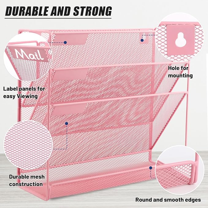 EASEPRES Desk File Organizer Mesh 4-Tier, Hanging Wall Mount Document - Image 3