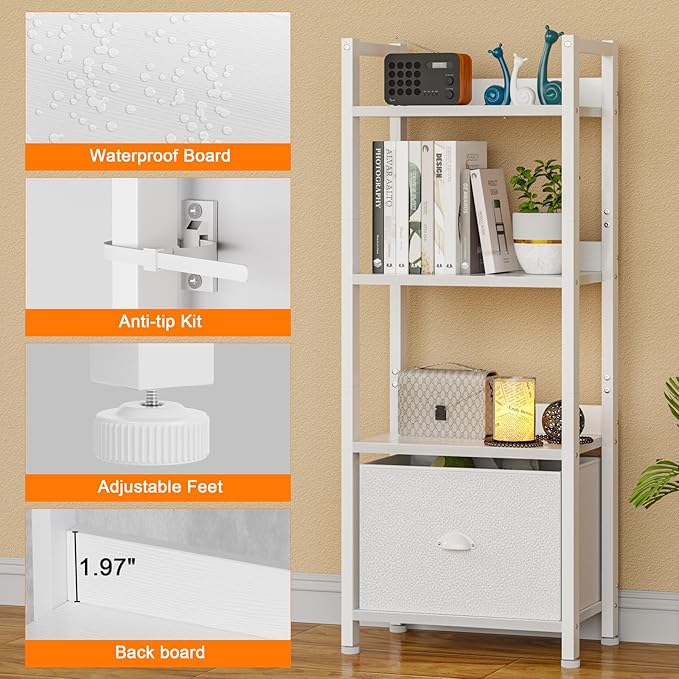 Furologee White 4 Tier Bookshelf - Image 5