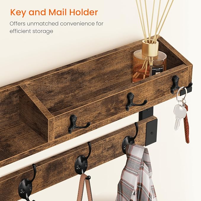 Homode Coat Rack with Shelf, Wall Shelf with Hooks, 26 Inch Long Coat Hanger - Image 3