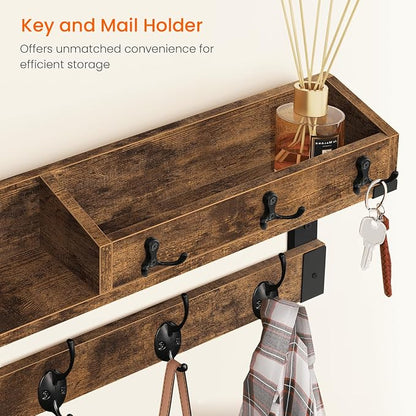 Homode Coat Rack with Shelf, Wall Shelf with Hooks, 26 Inch Long Coat Hanger - Image 3