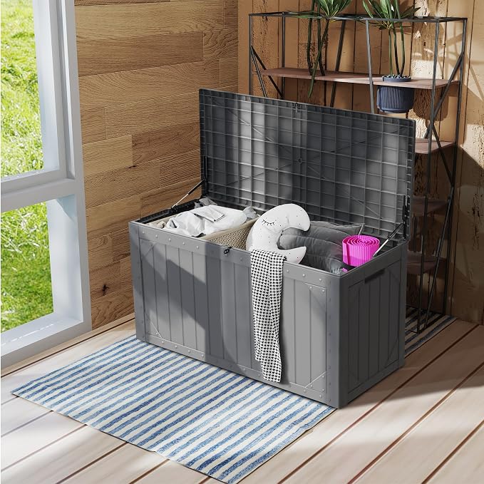 100 Gallon Outdoor Storage Box Waterproof, Resin Deck Box Storage Bin - Image 9