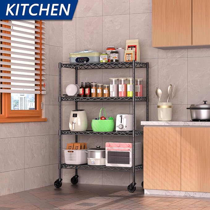 4-Shelf Adjustable Heavy Duty Storage Shelving Unit on 4 Wheel Casters - Image 2