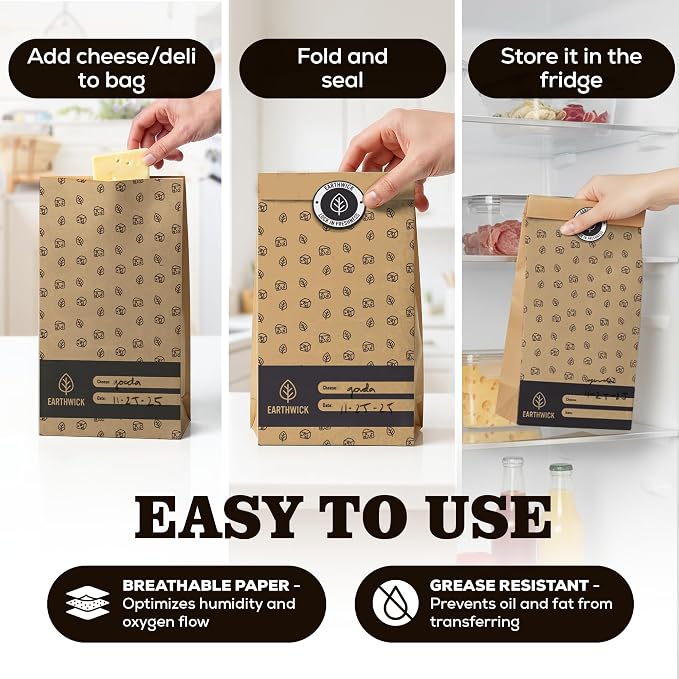 Cheese And Deli Storage 20 Breathable Wax Paper Cheese Storage Bags, Compostable - Image 3