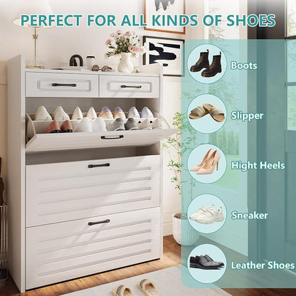 ODUWA Shoe Cabinet with 3 Flip Drawers and 2 Storage Drawers, Shoes Organizer - Image 4