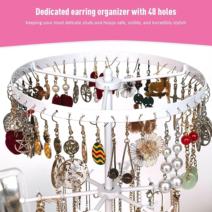 360 Rotating 2-Tier Jewelry Organizer Stand, Large Earring Holder Organizer - Image 3