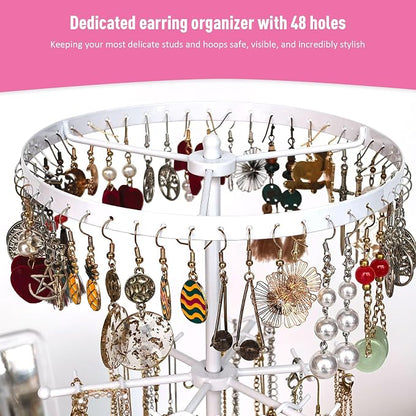 360 Rotating 2-Tier Jewelry Organizer Stand, Large Earring Holder Organizer - Image 3
