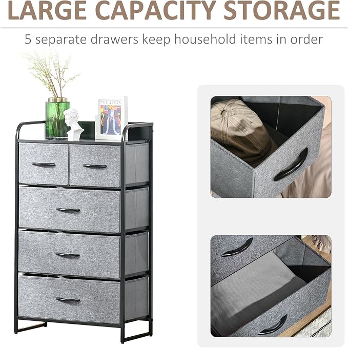 HOMCOM 5-Drawer Fabric Dresser Tower, 4-Tier Storage Organizer - Image 5