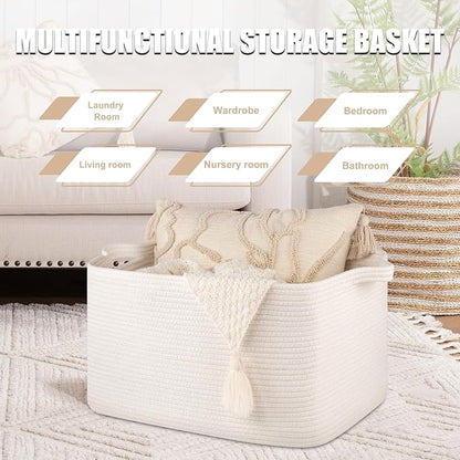 65L Large Storage Basket, Cotton Rope Woven Blanket Basket, Toy Storage - Image 4