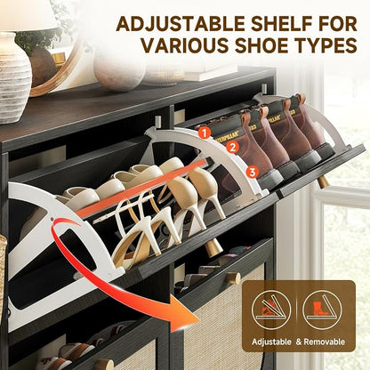 Nicetree Shoe Storage Cabinet for Entryway, Rattan Vintage Flip Shoe Rack- 4 - Image 5