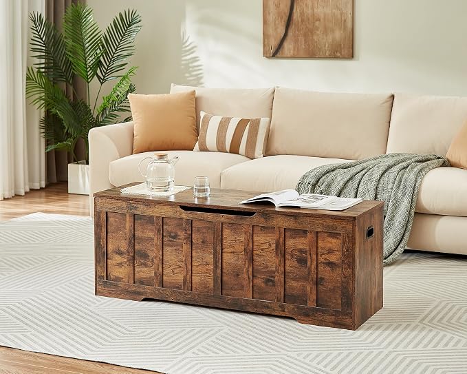 VANKILEY 51.2" Storage Chest Extra Large, Wooden Storage Bench, Rustic Brown | - Image 4